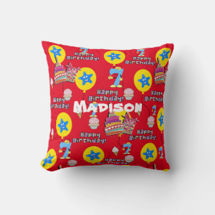 Throw Pillow, #7 Happy 7th Birthday Red Throw Pillow