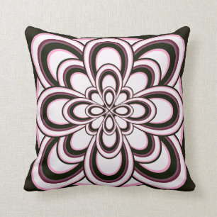 Throw Pillow, Abstract Flower 2, Black Pink White Throw Pillow