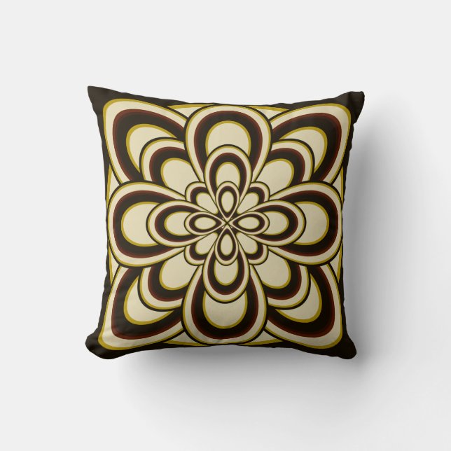 Throw Pillow, Abstract Flower 2, Brown Olive Green Pillow (Front)