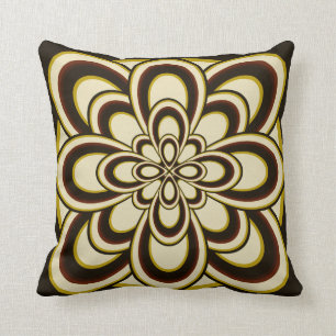 Throw Pillow, Abstract Flower 2, Brown Olive Green Throw Pillow
