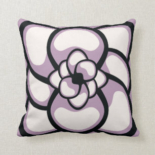 Throw Pillow, Abstract Flower 3, Lavender Black Throw Pillow