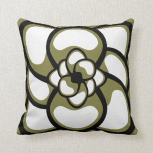 Throw Pillow, Abstract Flower 3, Olive Black Pillow