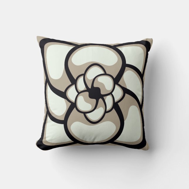 Throw Pillow, Abstract Flower 3, Tan Black Pillow (Front)