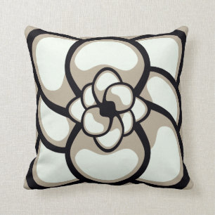 Throw Pillow, Abstract Flower 3, Tan Black Pillow