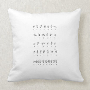 Throw Pillow American Sign Language Alphabet Numbe
