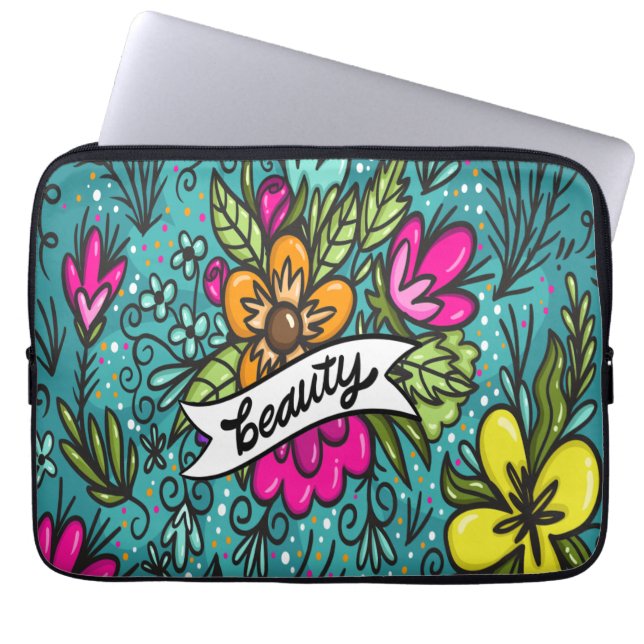 Throw Pillow Beauty with Flowers Laptop Sleeve (Front)