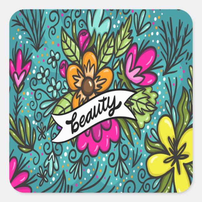 Throw Pillow Beauty with Flowers Square Sticker (Front)