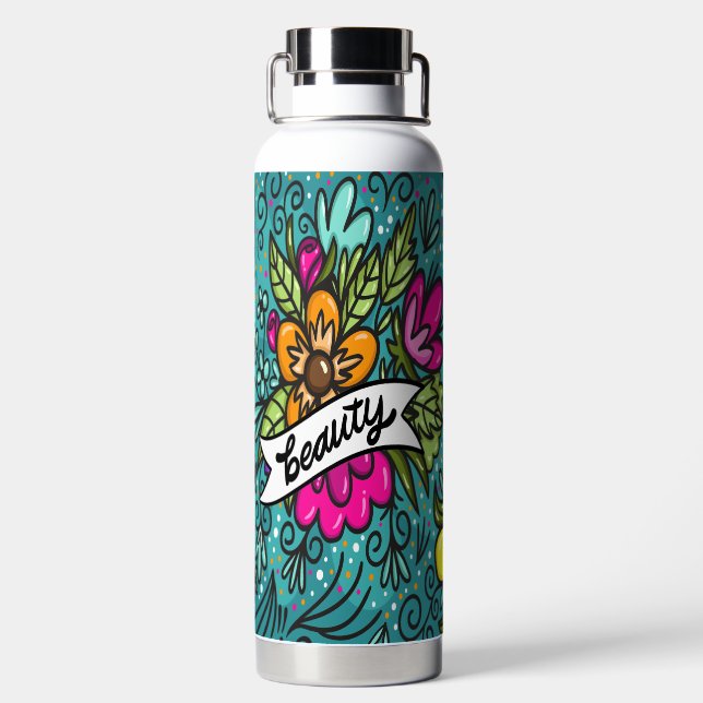 Throw Pillow Beauty with Flowers Water Bottle (Back)