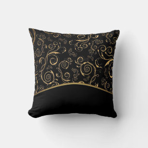 Throw Pillow/Black and Gold Swirls Pillow