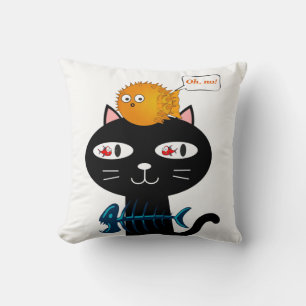 Throw Pillow Black Cat Fishbones