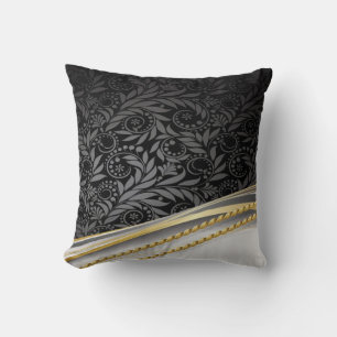 Throw Pillow/Black Swirls with Gold Ropes Pillow
