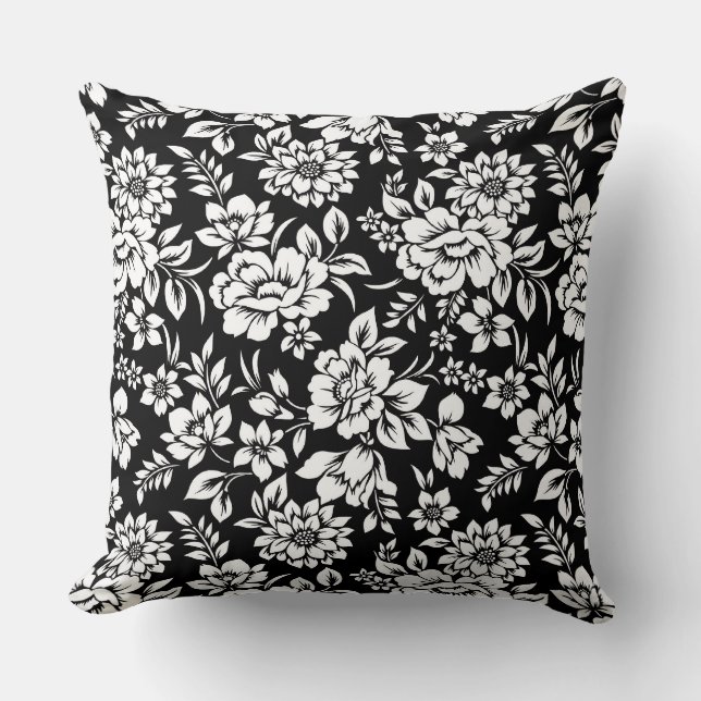 Throw Pillow Black & White Floral (Front)
