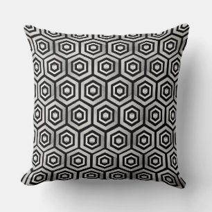 Throw Pillow Black White Hexagon Geometric Pattern