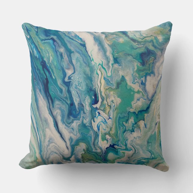 Throw pillow - blue, aqua, yellow abstract (Front)