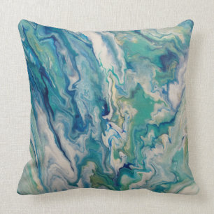 Throw pillow - blue, aqua, yellow abstract