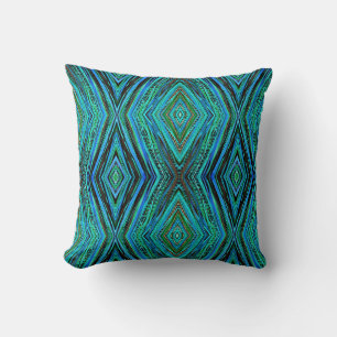 Throw Pillow - Blue/Green Feathers