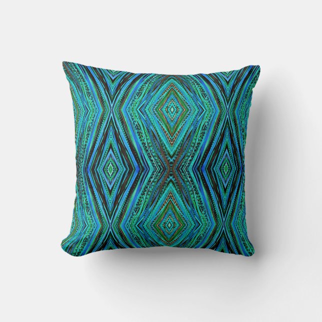 Throw Pillow - Blue/Green Feathers (Front)