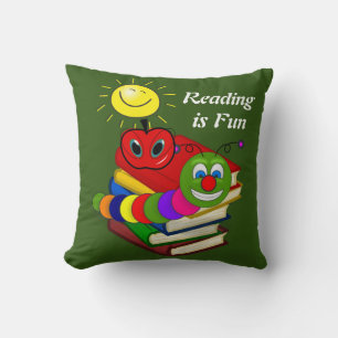 Throw Pillow Bookworm, Books, Apple Green