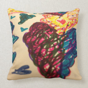 Throw pillow, bright colours, fun, heart design pillow