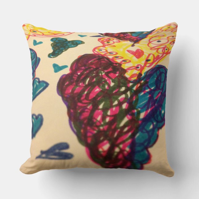 Throw pillow, bright colours, fun, heart design throw pillow (Front)