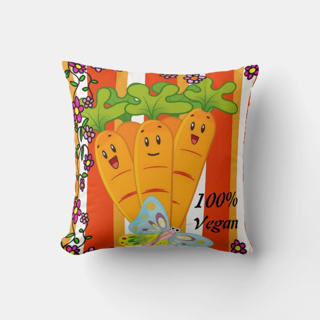 Throw Pillow Carrots Butterfly 100% Vegan (Front)