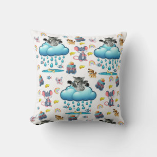 Throw Pillow Cat Dog Mice Cheese Fish Bones