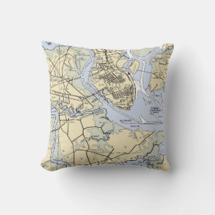 Throw Pillow - Charleston, SC Nautical Chart