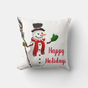 Throw Pillow-Christmas Snowflakes & Snowman Pillow