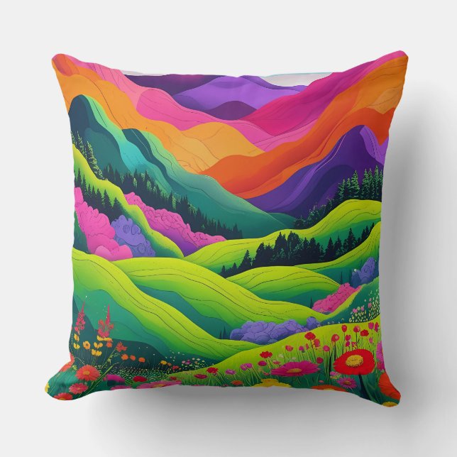  Throw Pillow _ Colourful Landscape Throw Pillow (Front)
