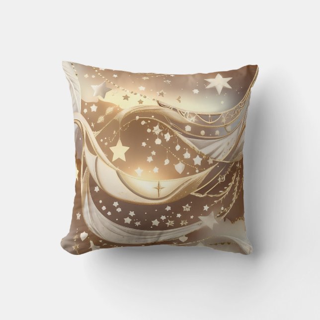 Throw Pillow - Cream Pale Gold Celestial Moon (Front)
