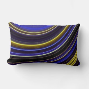Throw Pillow, Curved Neon Stripes, Blue Gold Lumbar Pillow