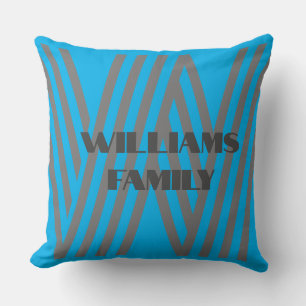 Throw Pillow custom template blue monogram family