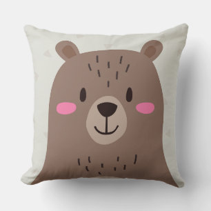 Throw Pillow Cute Brown Bear Cartoon Nursery Kids