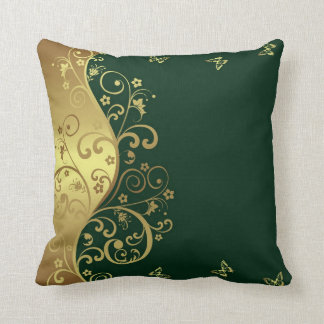 Throw Pillow--Dark Green & Gold Swirls Pillow