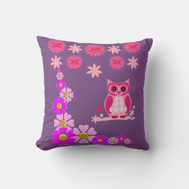 throw pillow decore floral owl (Front)