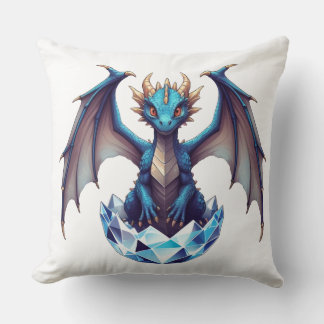 Throw Pillow Dragon hatchling emerging from crysta