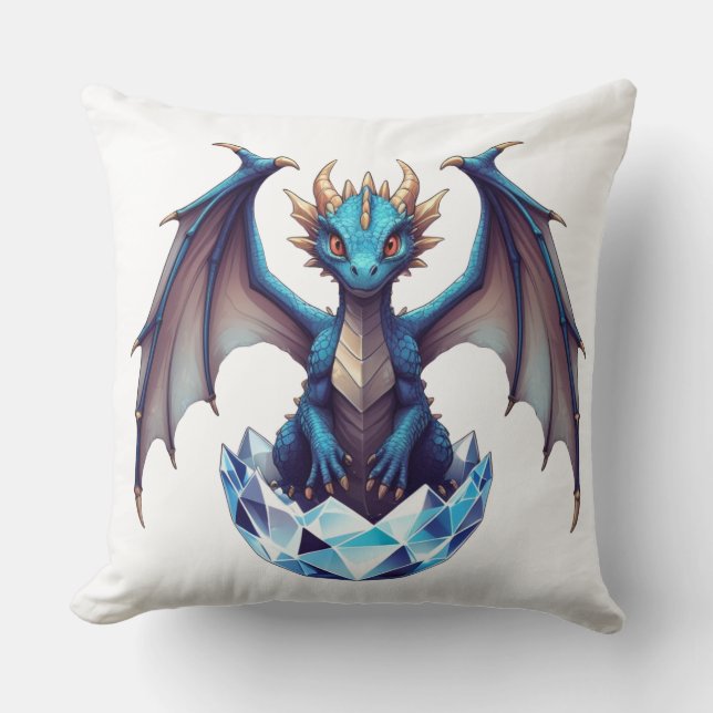 Throw Pillow Dragon hatchling emerging from crysta (Front)