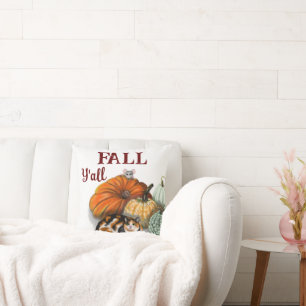 Throw Pillow, fall, with Calico Cat, mouse, pumpki Pillow