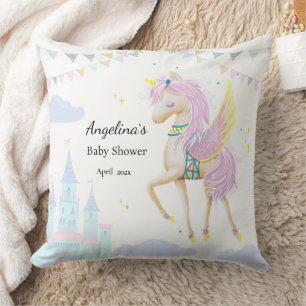 Throw Pillow for a baby shower with unicorn.