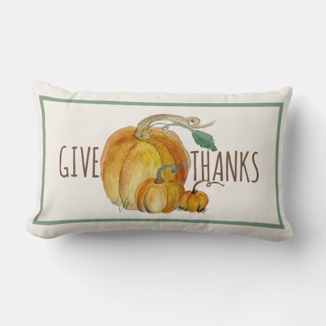 Throw Pillow: Give Thanks Pumpkin Harvest Blessing Lumbar Pillow (Front)