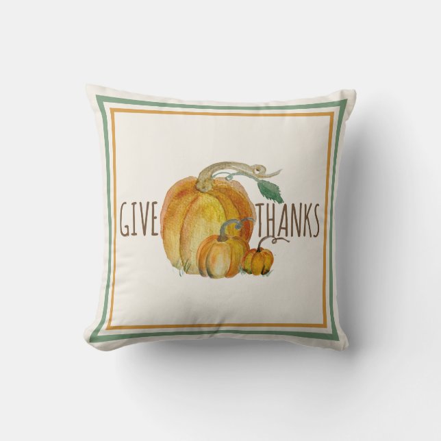 Throw Pillow: Give Thanks Pumpkin Harvest Blessing Pillow (Front)
