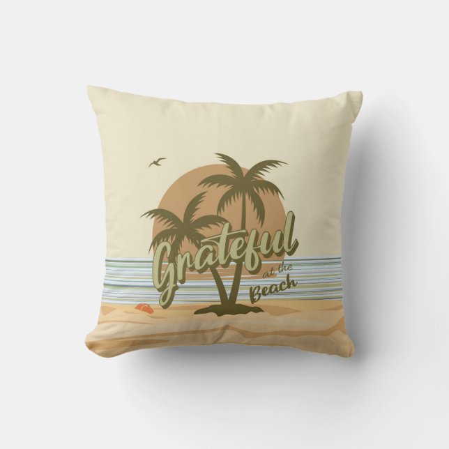 Throw Pillow grateful at the beach, fall colours (Front)