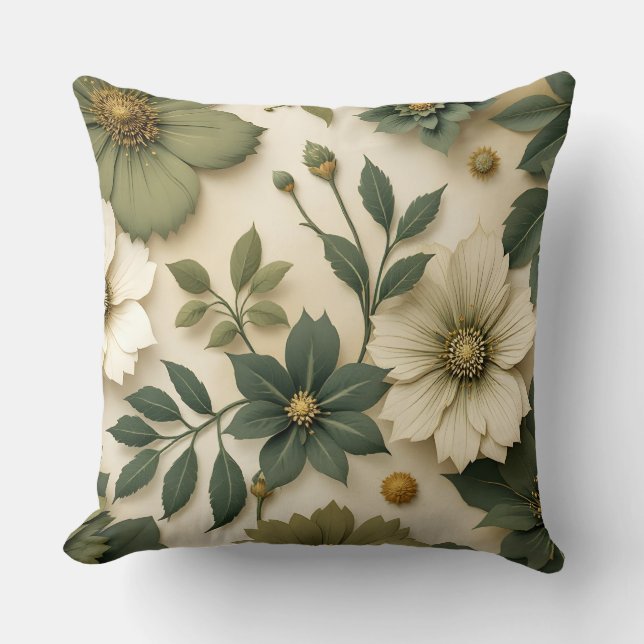 Throw pillow green flowers pattern style  (Front)