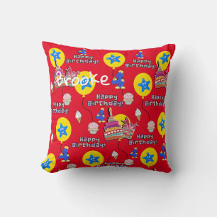 Throw Pillow, Happy 4th Birthday Red Pillow