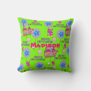 Throw Pillow, Happy 5th Birthday Green Pillow