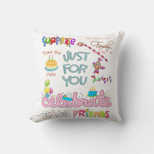 Throw Pillow, Happy Birthday Friends Family Throw  Pillow