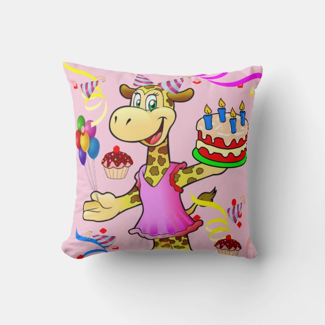 Throw Pillow Happy Birthday Giraffe (Front)