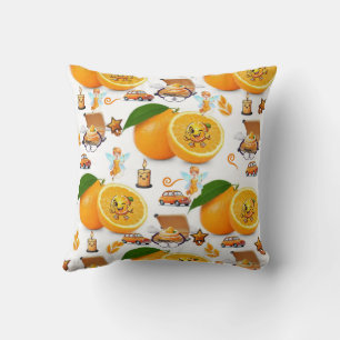 Throw Pillow, Happy Birthday Oranges Cake Fairy Pillow