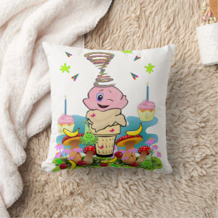 Throw Pillow, Happy Birthday Pink Cupcake Pillow