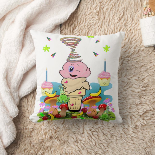 Throw Pillow, Happy Birthday Pink Cupcake Pillow (Blanket)
